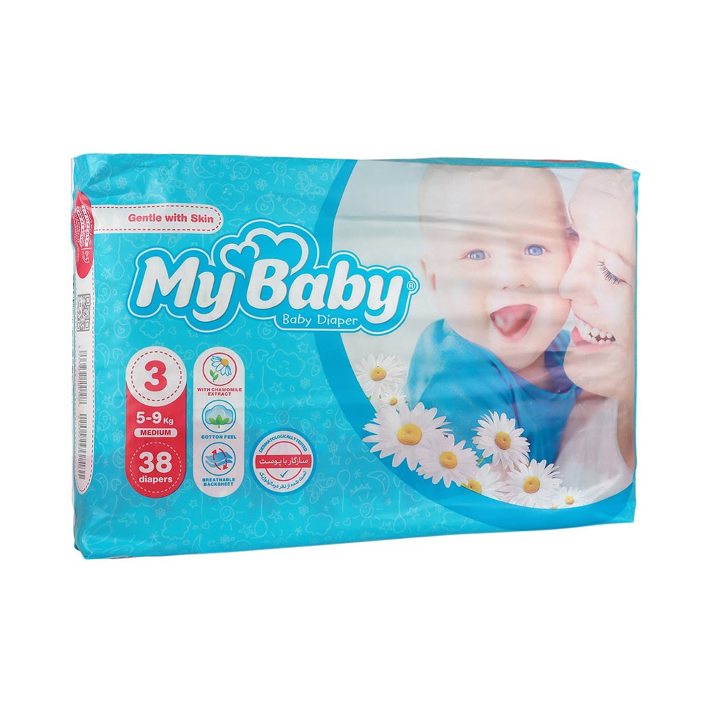 پوشک-معمولی-متوسط-سایز-3 پوشک کامل کودک سایز 3 تعداد 38 عددی مای بی بی mybaby - تصویر 1